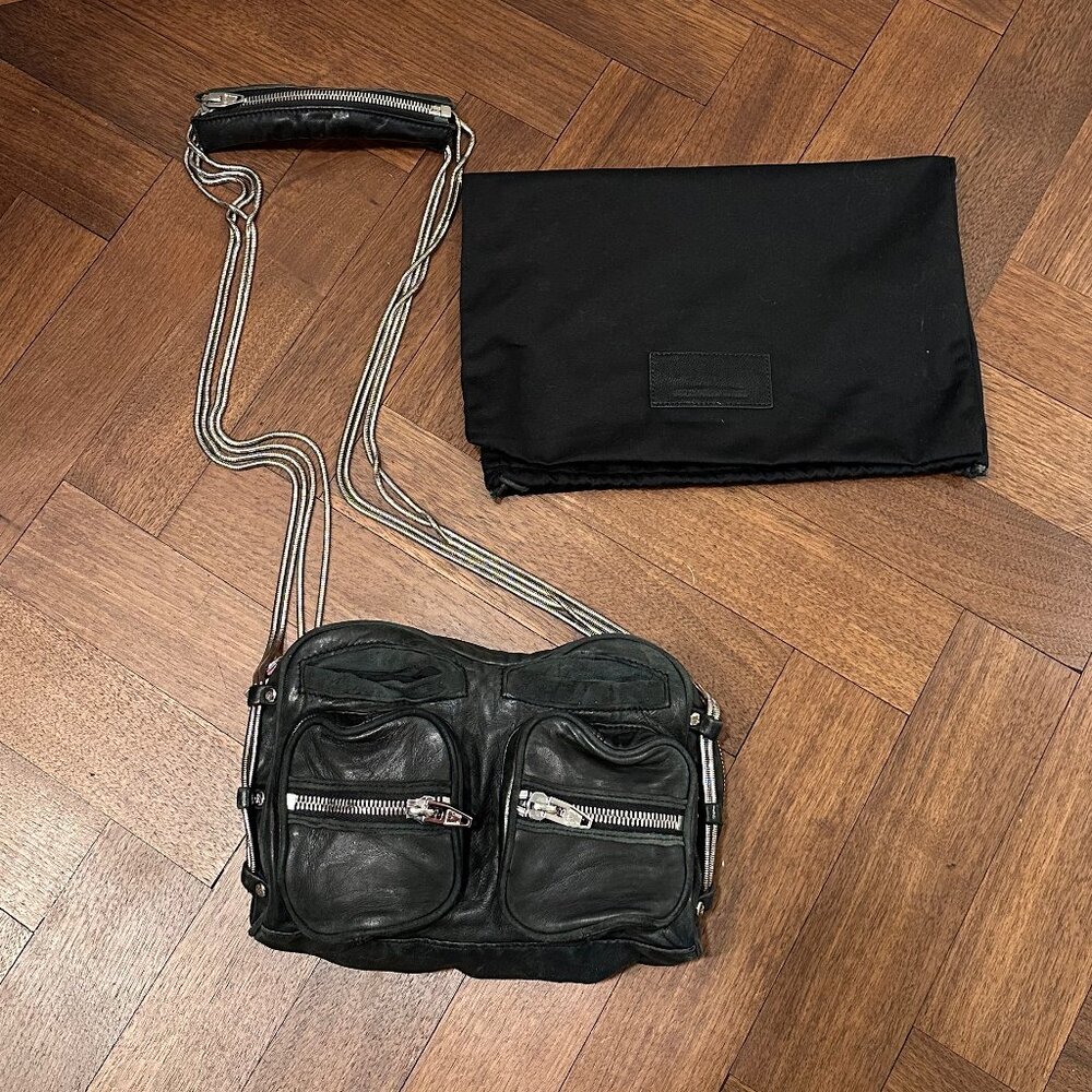 Alexander Wang Brenda Black Leather Crossbody w Chain Hardware